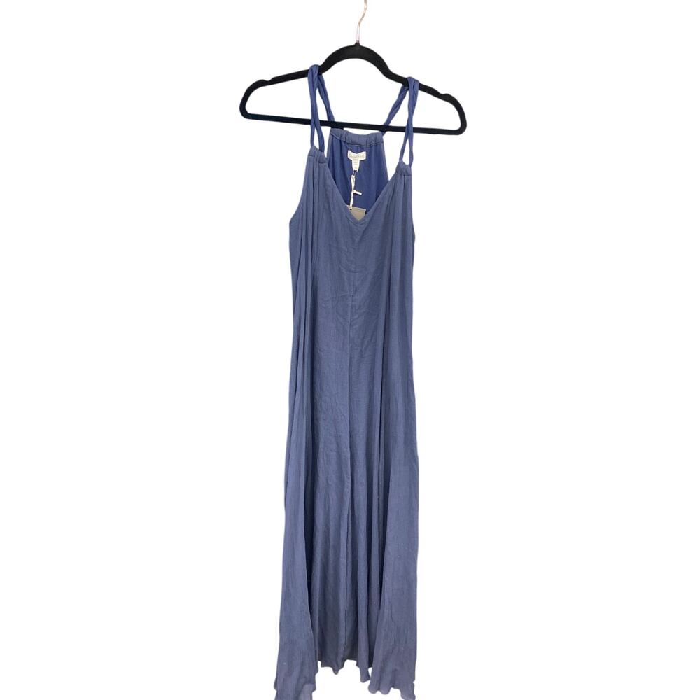 NWT Garnet Hill Women's Maxi Navy Flowy Crinkle Cotton Dress XS Beach Resort